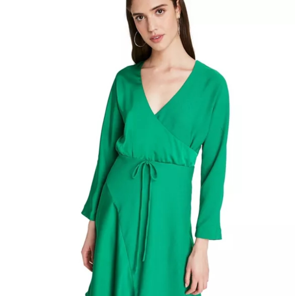 CUSHNIE EMERALD V NECK LONG SLEEVE WRAP DRESS - Picture 7 of 12